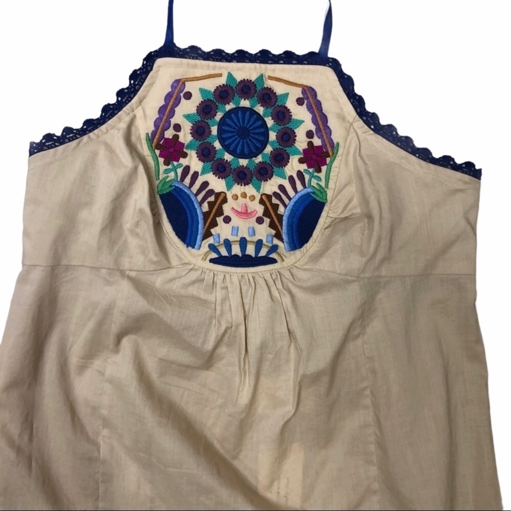 Plenty by Tracy Reece Embroidered Halter Top Boho Size 4 Tan Summer Top - Picture 3 of 10
